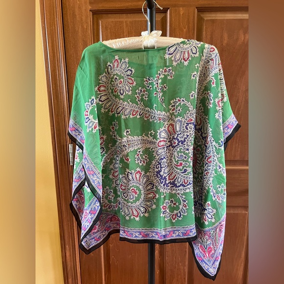 Talbots Cover Up 100% Silk Sheet Paisley Green Multicolor Top Size S/M - Picture 5 of 12